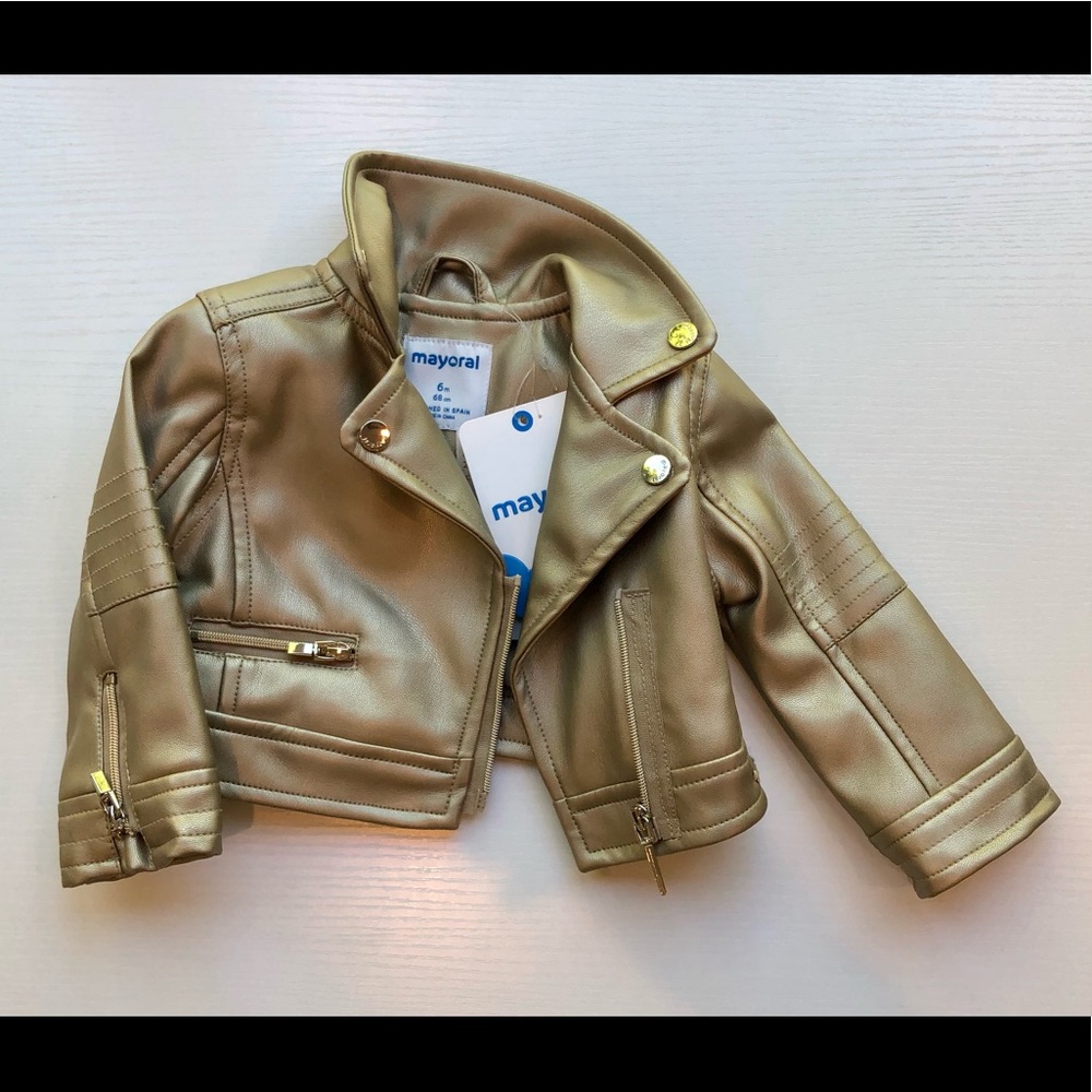 NWT Mayoral, Baby 6M gold faux-leather jacket.